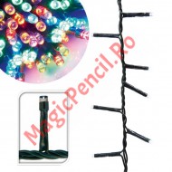 Instalatie Brad, Craciun, 500 LED-uri, 28M, Multicolor, 8 jocuri lumini, fir negru